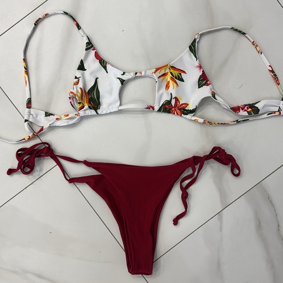 Zaful Floral Bikini Set with Burgundy Bottoms.  Sz L - Picture 2 of 5